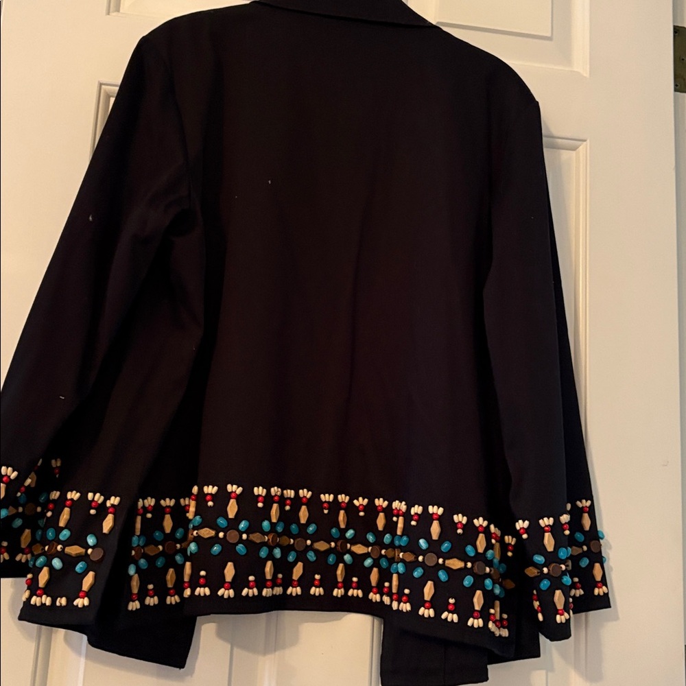 Linea by Louis Dell'Olio Black jacket and pant suit with Colorful Embellishments - Picture 3 of 8
